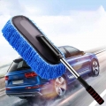 Car Special Wax Tow Cleaning Mop Soft Nano Fiber Retractable Long Handle Dust Removal Car Window Washing Brush Auto Wipe Towel|C