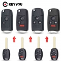 Keyyou Flip Key Modified Folding Remote Car Key Shell Case Fob For Honda Accord Pilot Cr-v Civic Insight Ridgeline 2003-2013 - C