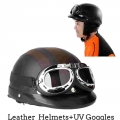 Motorcycle Helmet Motorcycle Scooter Open Face Half Leather Helmet with Visor UV Goggles Retro Vintage Style Motocross Helmet|He