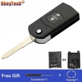 Okeytech Flip Folding Remote Car Key Shell Case Cover Fob For Mazda 3 5 6 Series M6 Rx8 Mx5 Uncut Blade 2 Buttons Small/big Set