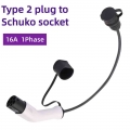 EV Charger Type 2 to Schuko Socket EV Plug Convertor Connector 16A 1Phase 0.5 Meters Cable for EVSE Chagring Adapter With Schuko