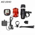 Bicycle Speedometer and 5 LED Mountain Bike Cycling Light Head and Rear Lamp Light Super Bicycle Accessories Set