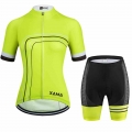 XAMA Women's Short Sleeve Cycling Jersey Sets 2021 Fluorescent Yellow Breathable Bicycle Shirt Quick Dry Mountain Bike Clot