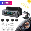 Car Tpms Tire Pressure Alarm Monitor System Temperature Warning Fuel Save Display Attached 4 External Sensors Wireless Solar - T