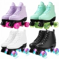 Women White PU Leather Roller Skates Skating Shoes Sliding Inline Quad Skates Sneakers Training Europe Size 4 Wheels Flash Wheel