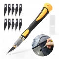 EHDIS Carbon Fiber Vinyl Cutting Tool with Scalpel Blade Wrapping Car Film Cut Slitter Window Tint Decal Craft Carving Knife Pen
