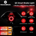ROCKBROS Bicycle Smart Auto Brake Sensing Light IPx6 Waterproof LED Charging Cycling Taillight Bike Rear Light Accessories Q5|Bi