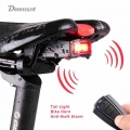 Bicycle Rear Light + Anti theft Alarm USB Charge Wireless Remote Control LED Tail Lamp Bike Finder Lantern Horn Siren Warning A6