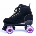 Black Lether Roller Skates Shoes 4 Wheel Double Row Flash Ourdoor Adult Man Woman Patines Shoes Europe Size 36 45|Skate Shoes|