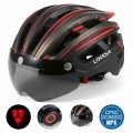 Lixada Mountain Bike Helmet Motorcycling Helmet Back Light Detachable Magnetic Visor UV Protective Cycling Helmets for Men Women