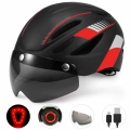 Bike Helmet Motorcycling Helmet with Rechargeable Waterproof Back Light Detachable Magnetic Visor UV Protective for Men Women|Bi