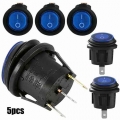 5pcs 12v 20a Car Spst Round Switch Led Car Boat Truck Round Rocker Toggle On/off Waterproof Switch With Blue Light