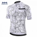 KEMALOCE Breathable Unisex White Cartoon Cat Cycling Jersey Spring Anti Pilling Eco Friendly Bike Clothing Top Road Team Bicycle