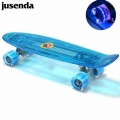 Jusenda LED Skateboard Mini Longboard Fish Board Penny Board Flash Wheels Retro Children Cruiser Scooter Transparent Skate Board