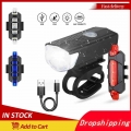 USB Rechargeable Bicycle Light Bike LED Front Headlight Taillight Set Kit Adjustable Cycling Lamp Waterproof Cycling Accessories