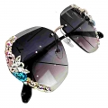 Round Vintage Rimless Rhinestone Sunglasses Women Men Retro Cutting Lens Gradient Sun Glasses Female UV400 Anti Ultraviolet|Moto