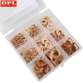 200Pcs Copper Washer Gasket Nut and Bolt Set Flat Ring Seal Assortment Kit With Box M5/M6/M8/M10/M12/M14 for Sump Plugs Water|En