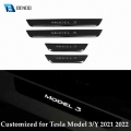 Customized For Tesla Model Y/3 2021 2022 New Led Illuminated Pedal Welcome Light Sill Plate Lamp Front Door Atmosphere Led Strip