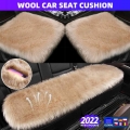 Long Wool Sheepskin Seat Covers Full Set Front+Rear Sheepskin Fur Car Seat Covers Wram Sofa Seat Wool Cover Plush For Suv Trucks