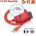 Best Renolink V1.98 For Renault OBD2 ECU Programmer Reno Link 1.87 USB Diagnostic Cable For Renault Key Coding/Airbag|Code Reade