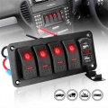 4 Gang Toggle Rocker Switch 12V/24V Dual USB Port Waterproof Digital Voltmeter for Car Marine LED Switch Panel +Sticker