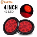 Partol 4" Inch Red 12 LED Round Backup Tail Stop Turn Truck Light Universal for Trucks trailers tractors semi trailer Dump