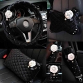 Cute Camellia Flower Crystal Car Interior Accessories Cushion Styling Plush Car Headrest Support Gear Shifter Seat Belt Cover -
