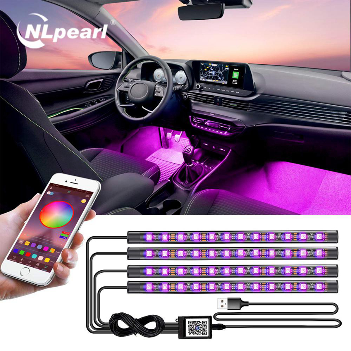 Nlpearl Rgb Led Car Interior Ambient Lights With Usb Wireless Remote App Music Control Multiple Modes Lighting Decorative Lamp -