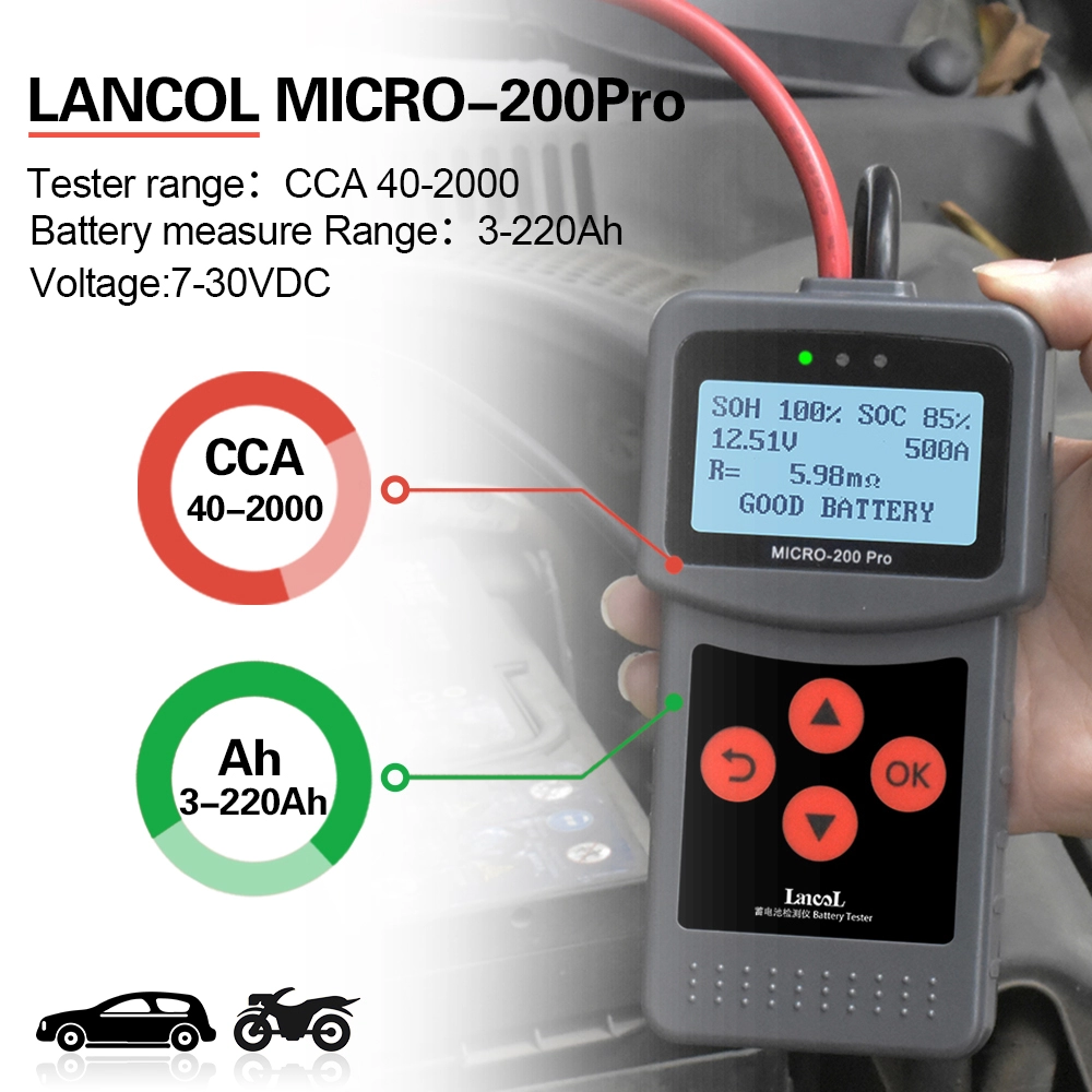 Micro-200 Pro Car Battery Tester 12v 24v Multi-language Led - ebikpro.com