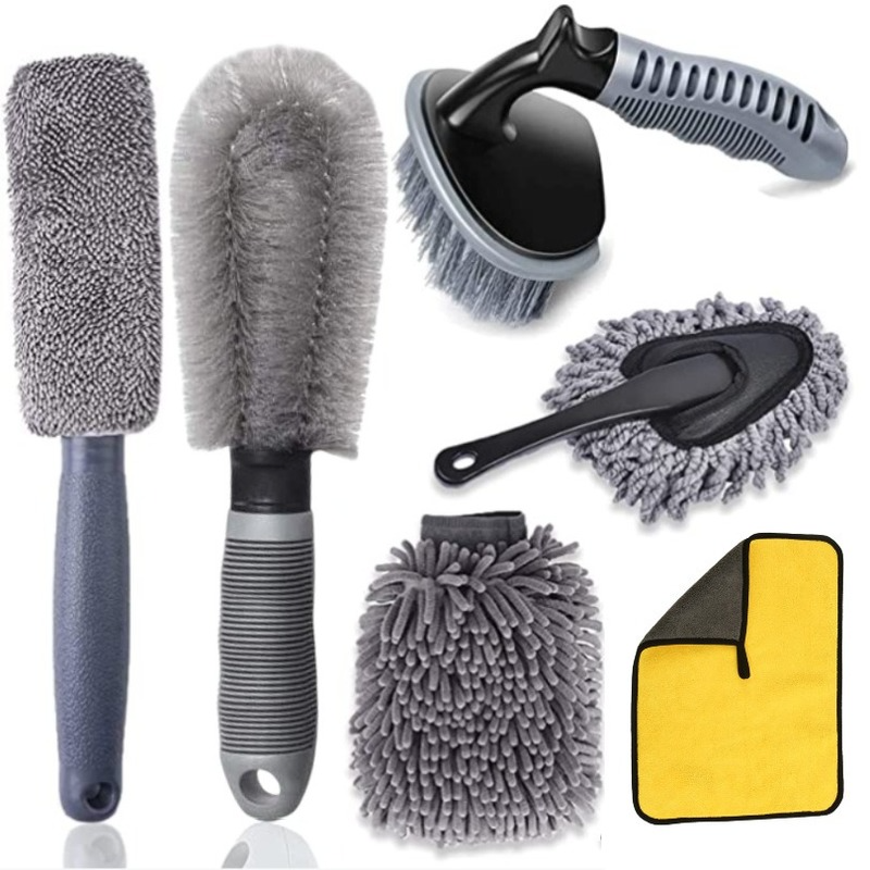 Car Beauty Car Wash Brush 6 piece Car Tire Brush Wheel Hub Brush Encryption Car Wash Gloves Car Detailing Tools Car Wash|Sponges