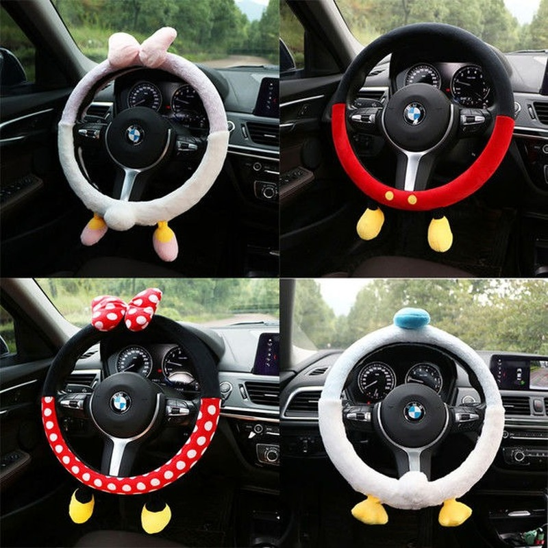Cartoon steering wheel cover warm and lovely net red South Korea autumn and winter short plush handlebar cover women's unive